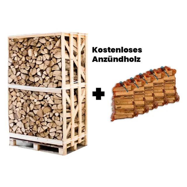 Palette Esche Brennholz 25cm + gratis 5 Netzsäcke Anzündholz