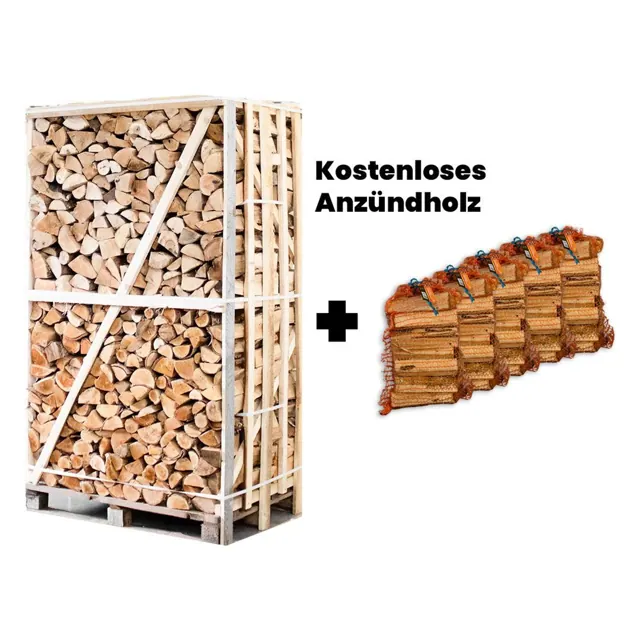 Palette Birken Brennholz 25cm + gratis 5 Netzsäcke Anzündholz