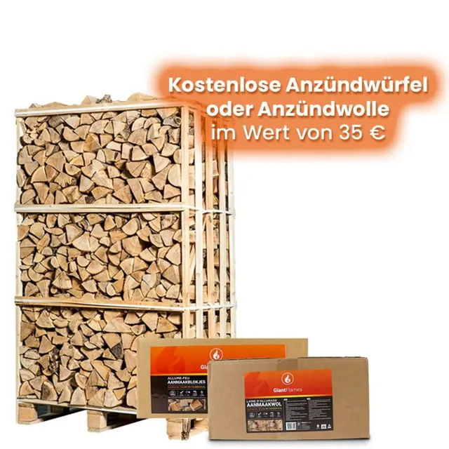Palette Kaminholz 33cm nach Wahl + gratis Anzündpaket im Wert von 35 €